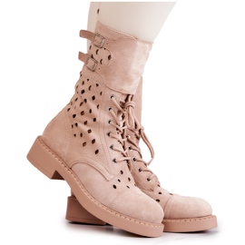 Stivaletti in pelle scamosciata traforati Hermione beige chiaro