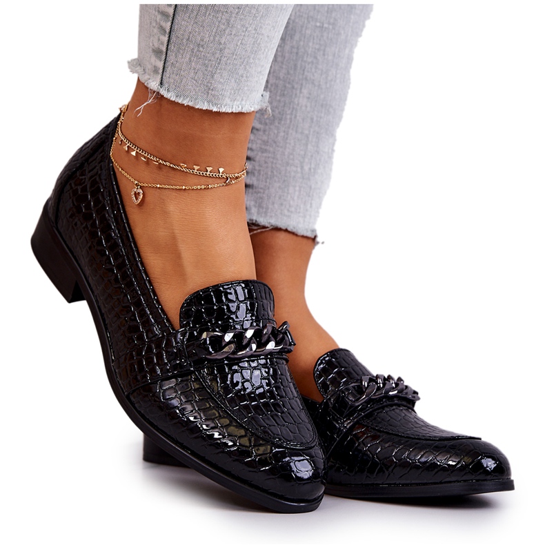 Vinceza Scarpa laccata con motivo serpentino Black Yasmin nero