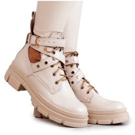 FILIPCZYK Stivali da donna in pelle con intagli Everly beige chiaro