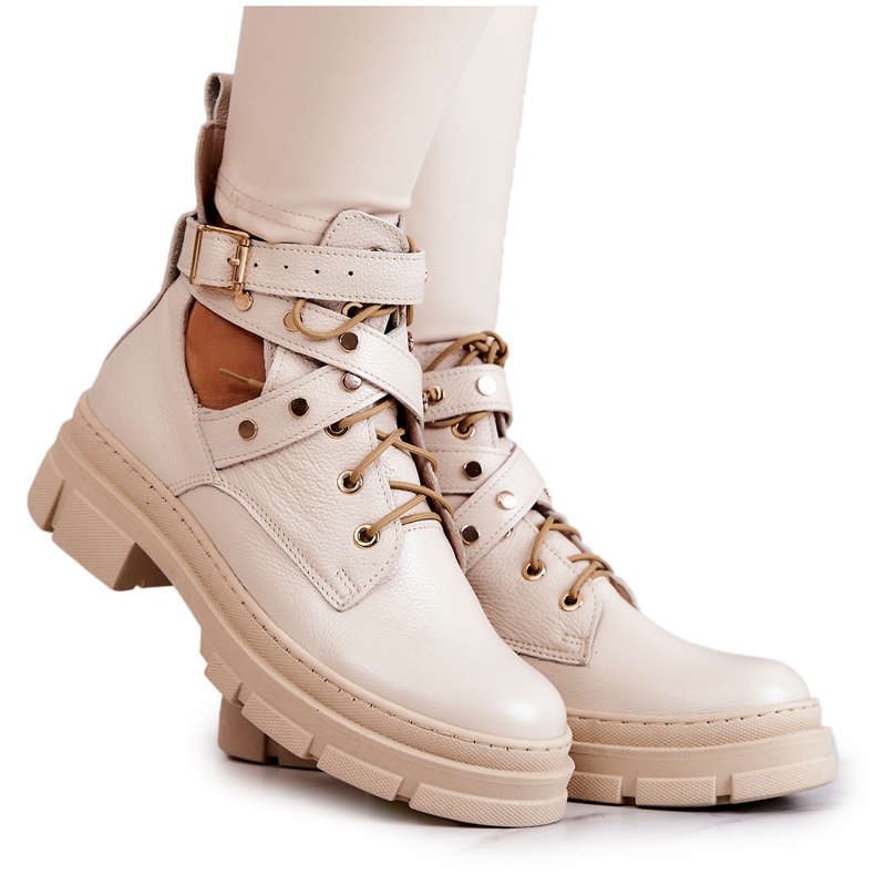 FILIPCZYK Stivali da donna in pelle con intagli Everly beige chiaro