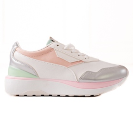TRENDI Sneakers colorate sulla piattaforma bianca rosa d'argento