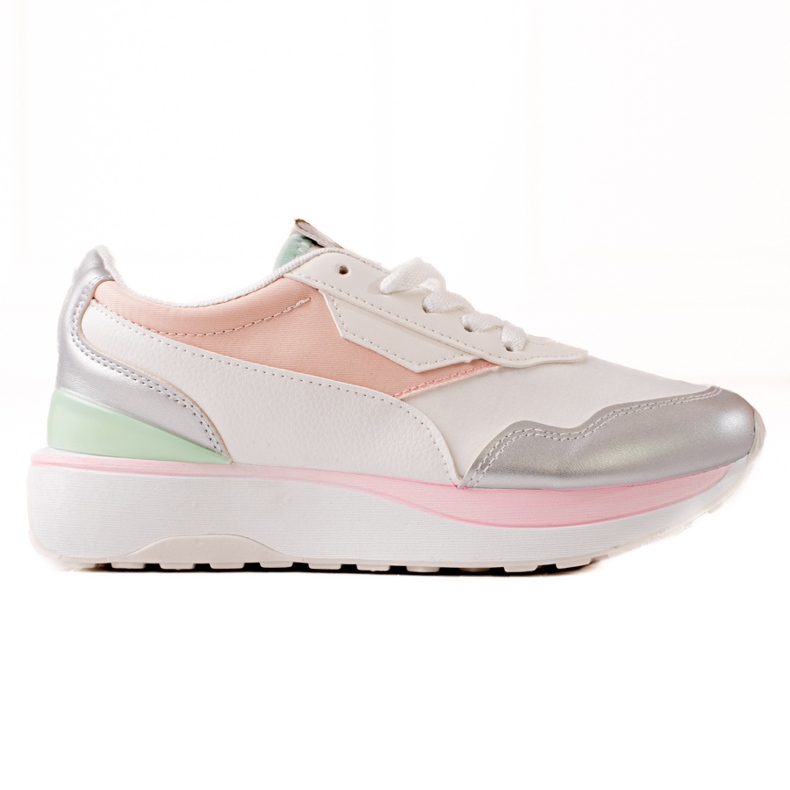 TRENDI Sneakers colorate sulla piattaforma bianca rosa d'argento