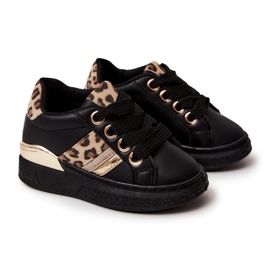 FR1 Scarpa sportiva Trixie in pelle leopardata nera nero