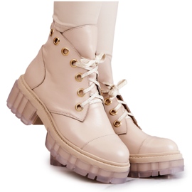 Stivali In Pelle Con Suola Massiccia Orizzonte Beige