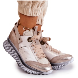 Sneakers da donna in pelle Maciejka 04916-19 Beige