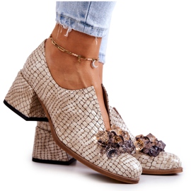 PA2 Eleganti Tacchi Alti In Pelle Con Decorazione Beige Delaver