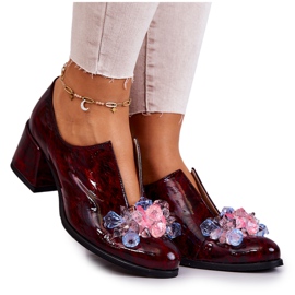 PA2 Eleganti Tacchi Alti In Pelle Con Decorazione Delaver Bordeaux rosso