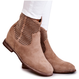 S.Barski Stivali da donna in camoscio con zeppa nascosta Beige Solene