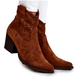 S.Barski Stivali da cowboy da donna in pelle scamosciata Camel Devon marrone