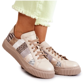 Scarpe sportive in pelle sulla piattaforma Maciejka 05482-04 Beige