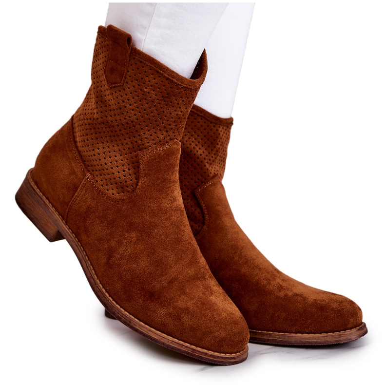 S.Barski Stivali traforati da donna in camoscio Camel Lemar marrone