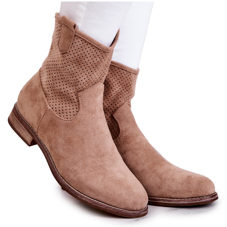 S.Barski Stivali traforati da donna in pelle scamosciata Beige Lemar