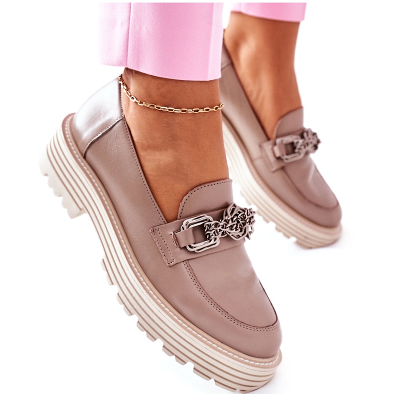 Mocassini Brogue Donna Pelle Beige Scuro Laura Messi 2383