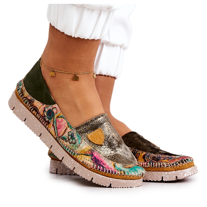 Mocassini da donna in pelle Maciejka 05434-09 Verde multicolore