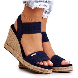 Sandali da donna con zeppa Big Star JJ274977 blu navy