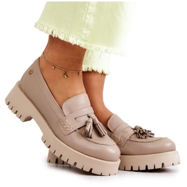 Scarpe da donna in pelle Fringes Maciejka 05497-04 Beige