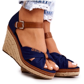 Sandali da donna con zeppa Big Star JJ274938 blu navy