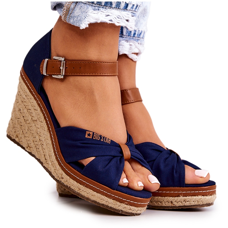 Sandali da donna con zeppa Big Star JJ274938 blu navy