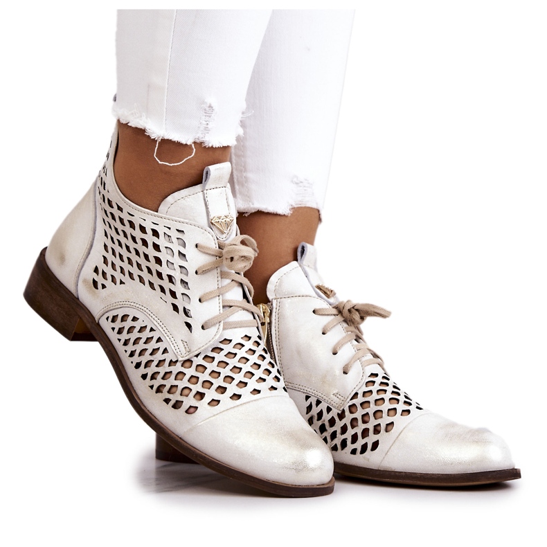 Stivali in pelle traforati Nicole 2704/004 Bianco e Oro bianca