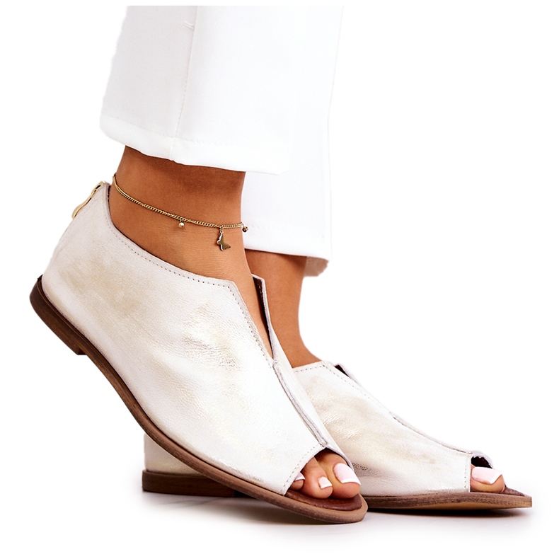 Scarpe in pelle con cerniera Nicole 2718/004 Bianco e Oro bianca