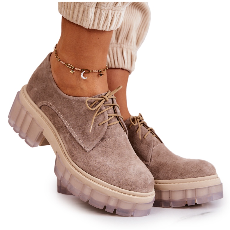 Mocassini alla moda in pelle scamosciata beige Lauriss