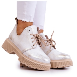 Scarpe Sulla massiccia Suola Nicole 2701/004 Bianco e Oro beige bianca d'oro