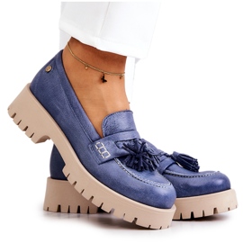 Scarpe da donna in pelle Fringes Maciejka 05497-17 Blu