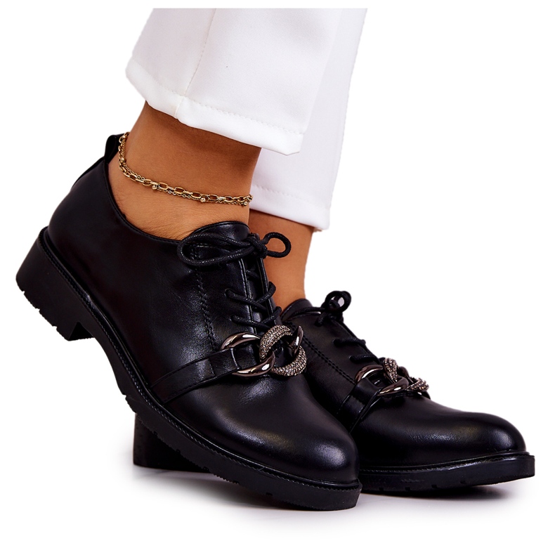S.Barski Scarpe in pelle legate con un ornamento di larosa nera nero
