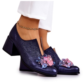 PA2 Scarpe in pelle metallizzata con ornamento blu navy Delaver