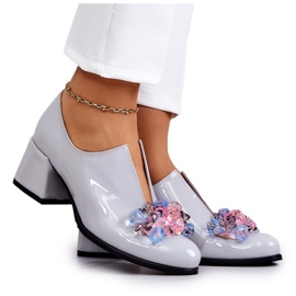 PA2 Scarpe Lisce In Pelle Laccata Con Decorazione Delaver Grigio