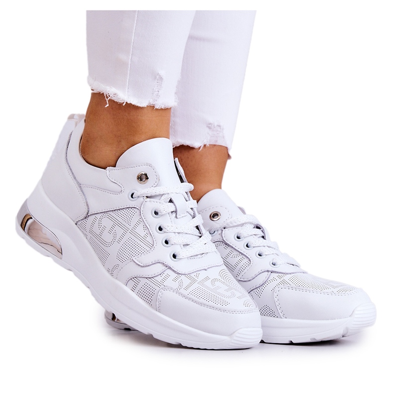 S.Barski Sneakers Zeppa da Donna in Pelle Bianche Phiness bianca