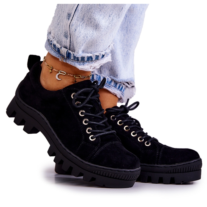 S.Barski Scarpe da donna in camoscio allacciate Mayson nere nero