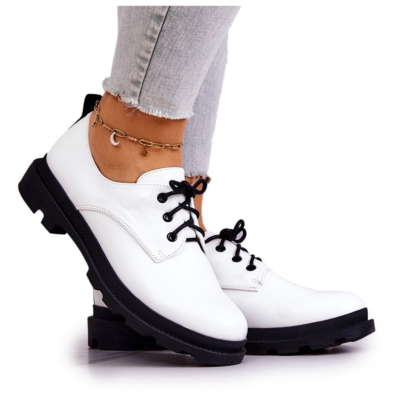 S.Barski Scarpe brogue classiche da donna Oxford White Colton bianca