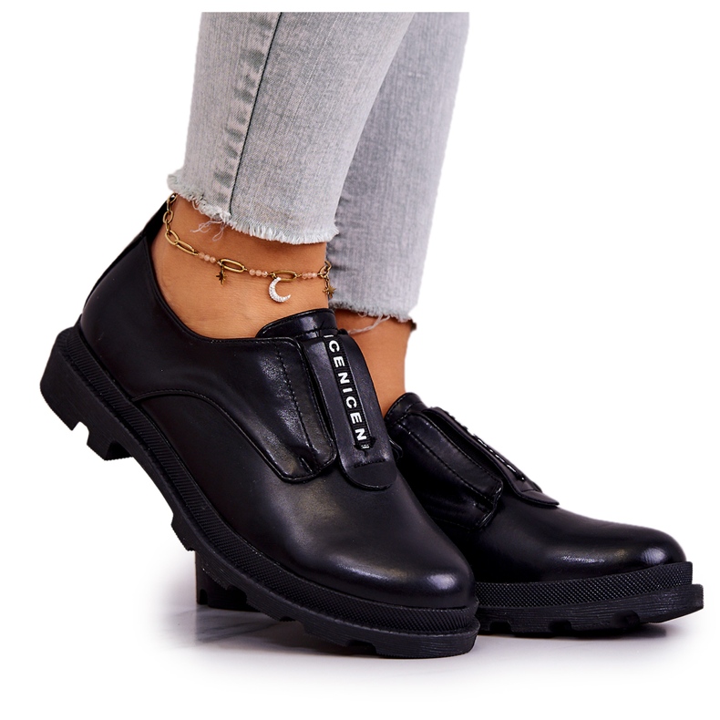 S.Barski Scarpe senza lacci in pelle da donna nere Kirstee nero