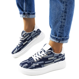 Sneakers blu navy con suola alta Tara