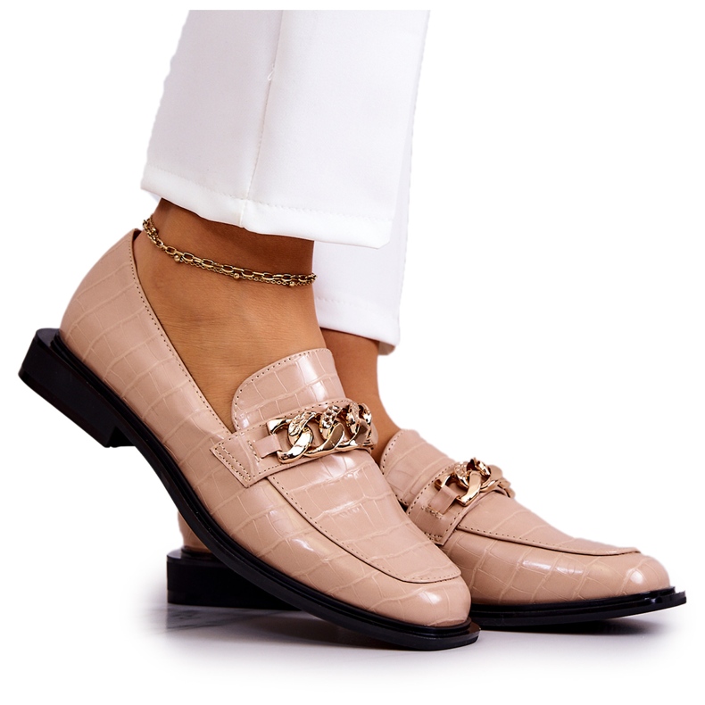 Vinceza Mocassini Mocassini In Pelle Con Catena Killen Beige d'oro