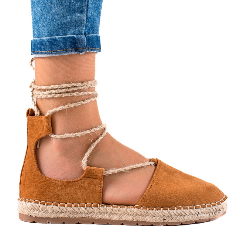 Lucky Shoes Espadrillas allacciate in cammello marrone