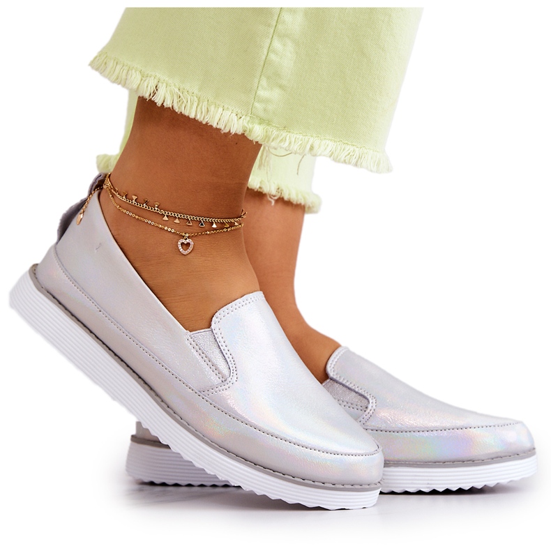 Sneakers da Donna in Pelle Slip-On S.Barski Holographic Silver d'argento