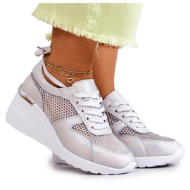 S.Barski Sneakers Zeppa In Pelle Con Mesh Argento