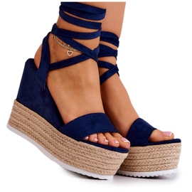 FW1 Sandali leggeri e annodati su una zeppa Marriett blu navy