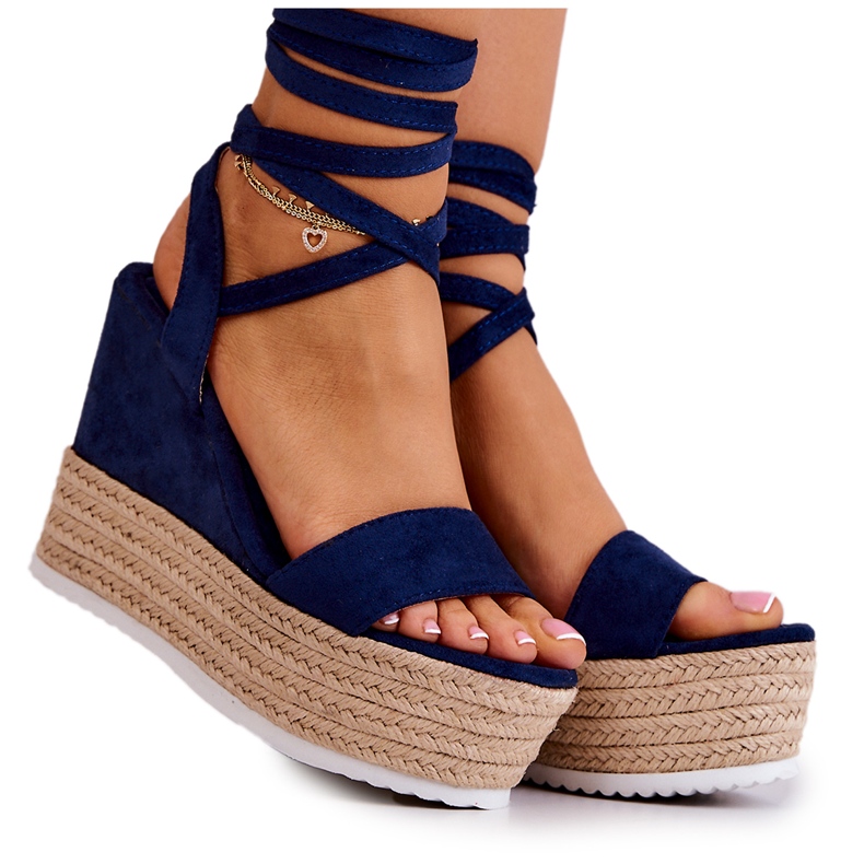 FW1 Sandali leggeri e annodati su una zeppa Marriett blu navy
