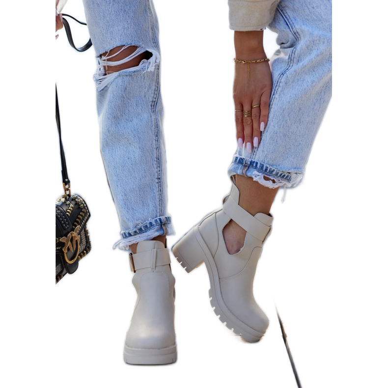 FE1 Stivaletti in pelle Cut Out Belt Beige Rosanne