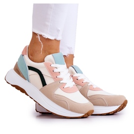 FG2 Scarpe sportive con allacciatura Coryse beige e verde marrone