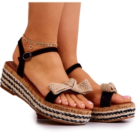 FW1 Sandali Espadrillas In Pelle Scamosciata Con Fiocco Nero Torrance