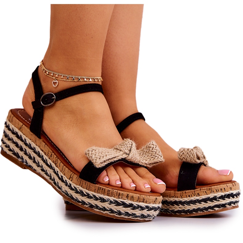FW1 Sandali Espadrillas In Pelle Scamosciata Con Fiocco Nero Torrance