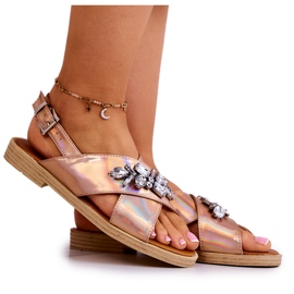 FW1 Comodi sandali da donna con decorazione Irvine in oro rosa d'oro