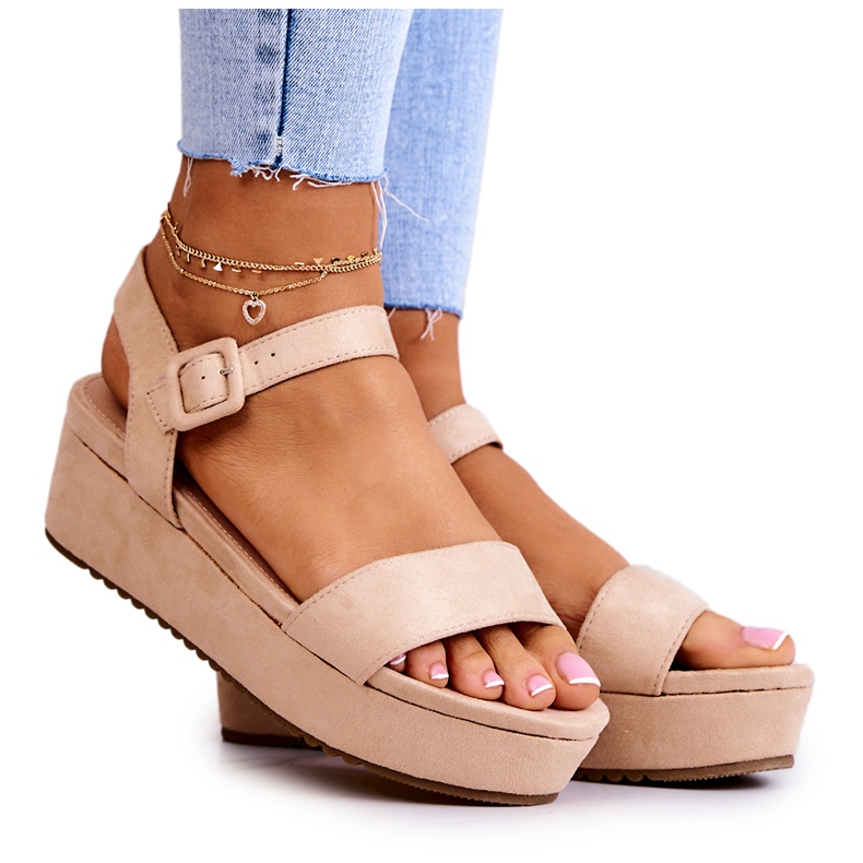 FW1 Sandali In Pelle Scamosciata Sulla Piattaforma Beige Sariah