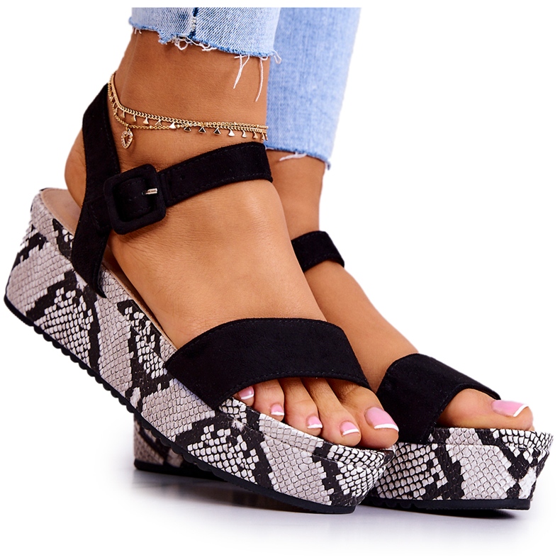 FW1 Sandali In Pelle Scamosciata Sulla Piattaforma Sariah In Bianco E Nero bianca