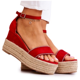 FW1 Sandali Da Donna Con Zeppa Con Linette Rosse Di Cubic Zirconia rosso