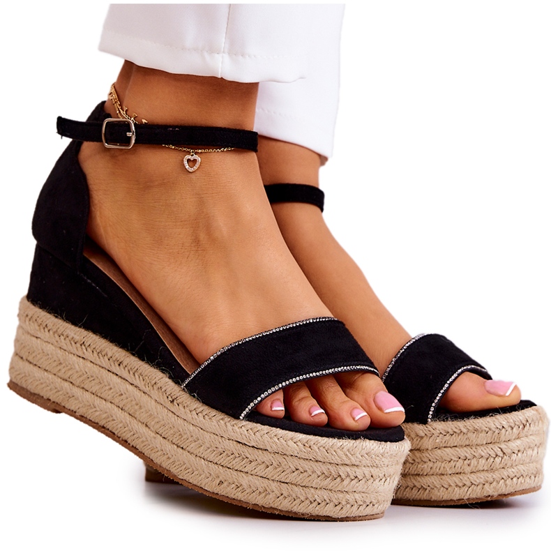 FW1 Sandali Da Donna Su Una Zeppa Con Cubic Zirconia Linette Nero